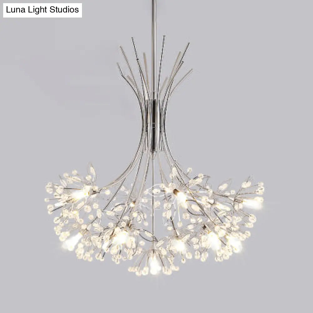 Modern Clear Crystal Beaded Chandelier With Bouquet Design - Black/Chrome 13/19 Lights Hanging Lamp