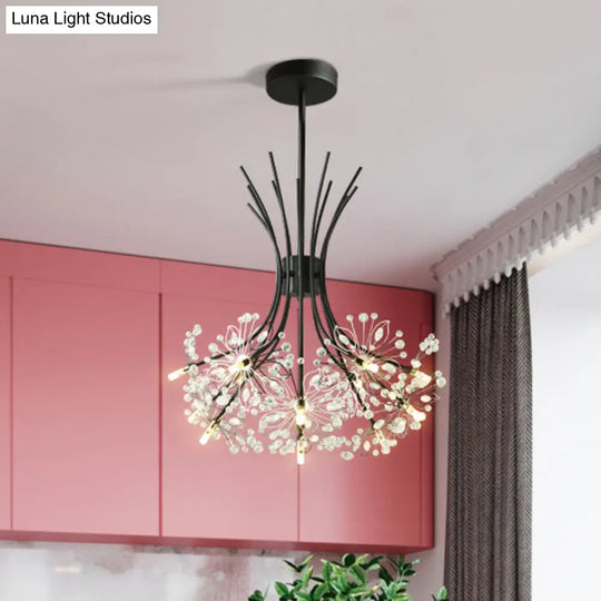 Modern Clear Crystal Beaded Chandelier With Bouquet Design - Black/Chrome 13/19 Lights Hanging Lamp