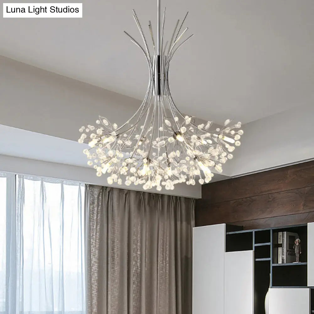 Modern Clear Crystal Beaded Chandelier With Bouquet Design - Black/Chrome 13/19 Lights Hanging Lamp