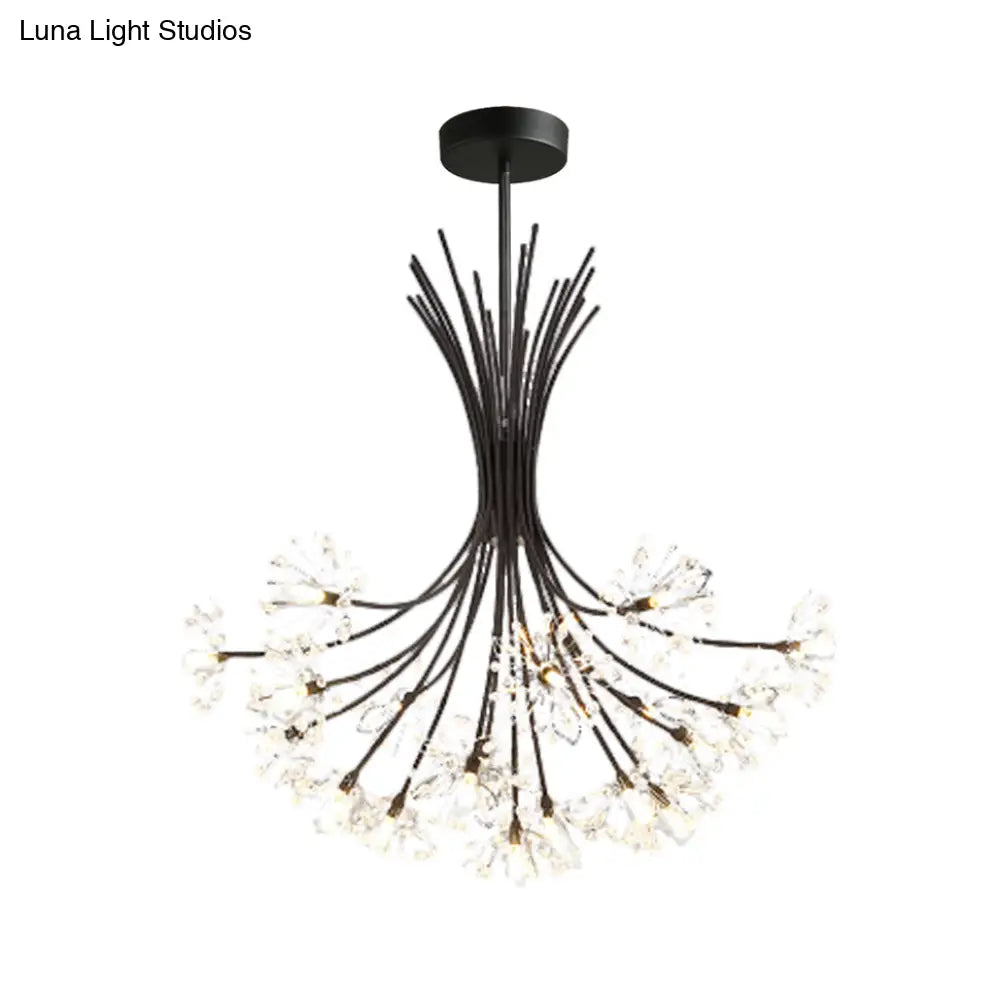 Modern Clear Crystal Beaded Chandelier With Bouquet Design - Black/Chrome 13/19 Lights Hanging Lamp