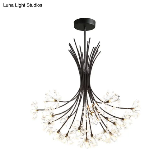 Modern Clear Crystal Beaded Chandelier With Bouquet Design - Black/Chrome 13/19 Lights Hanging Lamp