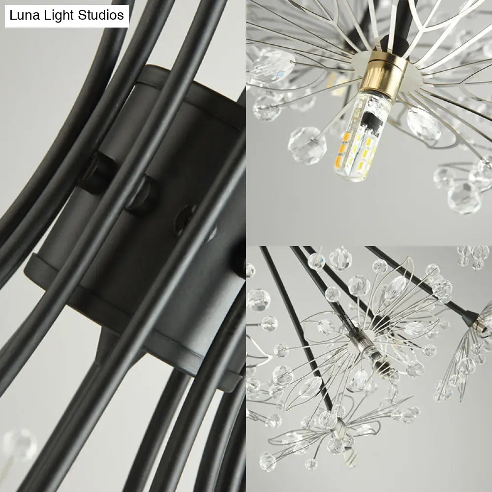 Modern Clear Crystal Beaded Chandelier With Bouquet Design - Black/Chrome 13/19 Lights Hanging Lamp