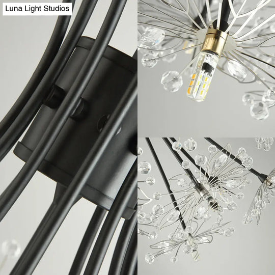 Modern Clear Crystal Beaded Chandelier With Bouquet Design - Black/Chrome 13/19 Lights Hanging Lamp