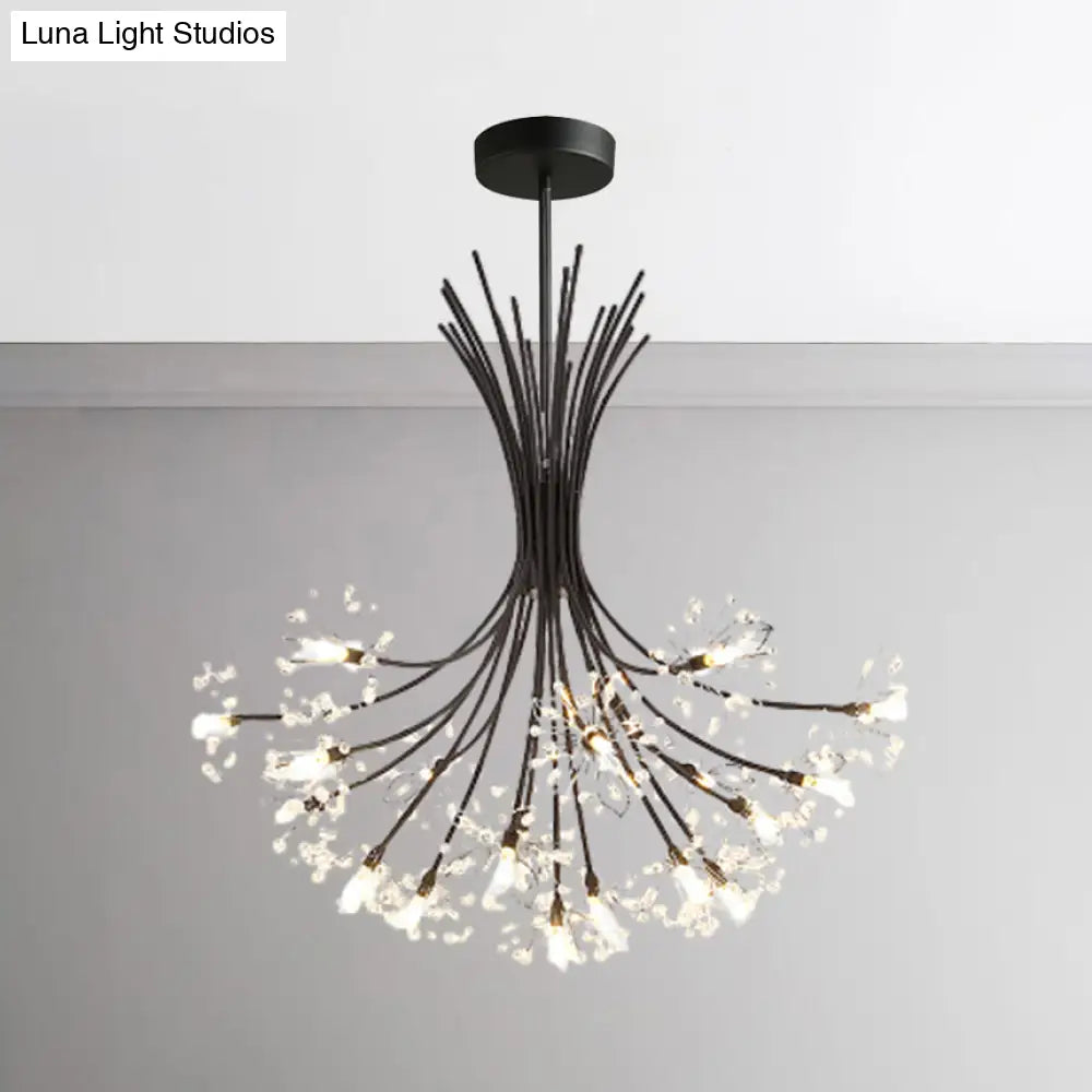 Modern Clear Crystal Beaded Chandelier With Bouquet Design - Black/Chrome 13/19 Lights Hanging Lamp