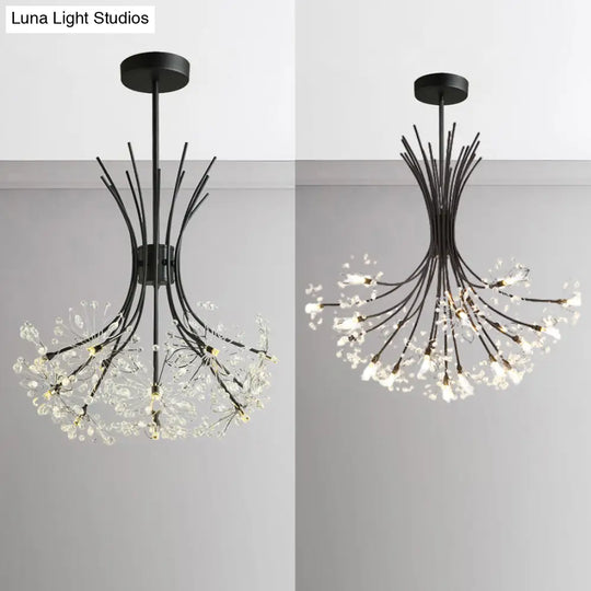 Modern Clear Crystal Beaded Chandelier With Bouquet Design - Black/Chrome 13/19 Lights Hanging Lamp