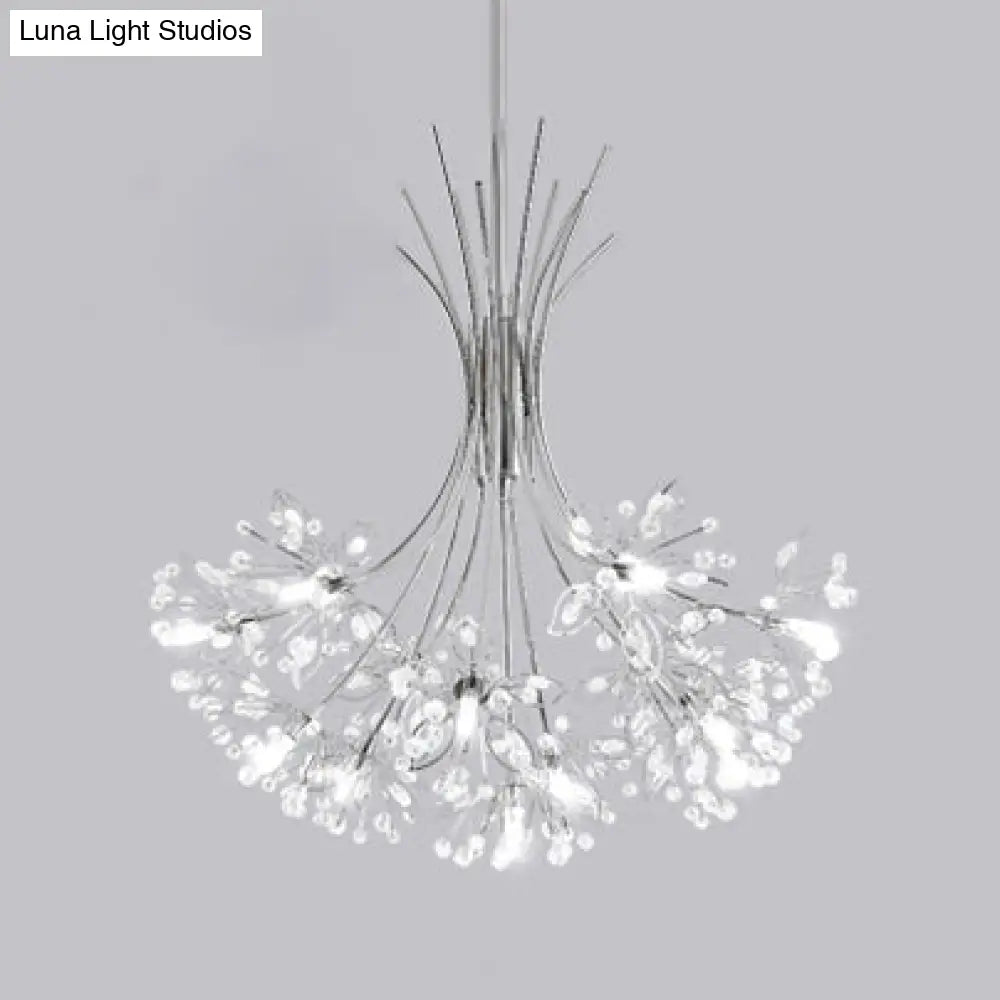 Modern Clear Crystal Beaded Chandelier With Bouquet Design - Black/Chrome 13/19 Lights Hanging Lamp