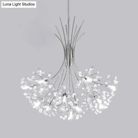 Modern Clear Crystal Beaded Chandelier With Bouquet Design - Black/Chrome 13/19 Lights Hanging Lamp