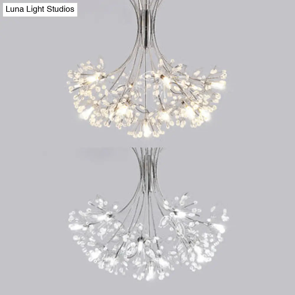 Modern Clear Crystal Beaded Chandelier With Bouquet Design - Black/Chrome 13/19 Lights Hanging Lamp