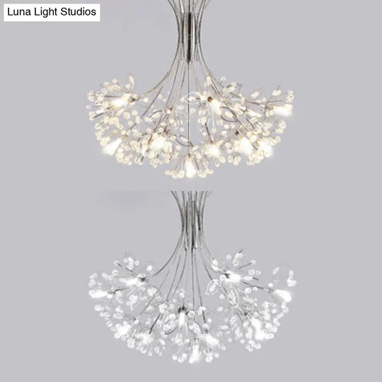 Modern Clear Crystal Beaded Chandelier With Bouquet Design - Black/Chrome 13/19 Lights Hanging Lamp