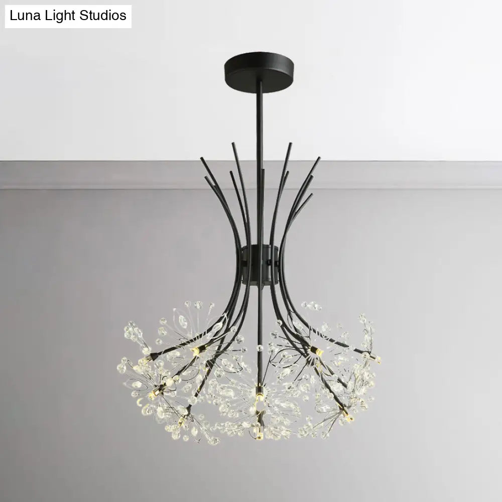 Modern Clear Crystal Beaded Chandelier With Bouquet Design - Black/Chrome 13/19 Lights Hanging Lamp