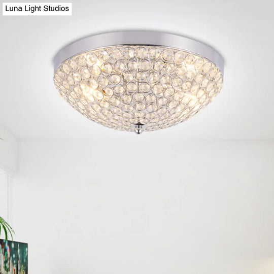 Modern Clear Crystal Beads Flush Mount Ceiling Light With Ring Mesh Grid - Set Of 2 Bulbs