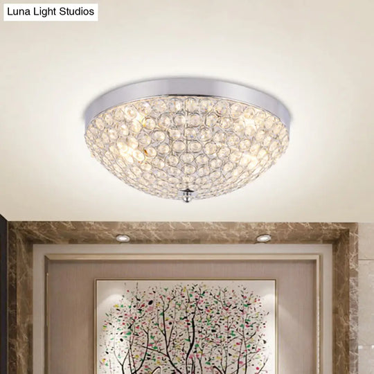 Modern Clear Crystal Beads Flush Mount Ceiling Light With Ring Mesh Grid - Set Of 2 Bulbs