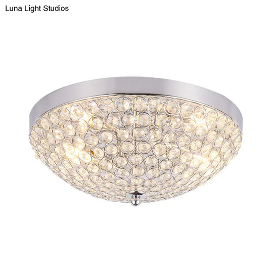 Modern Clear Crystal Beads Flush Mount Ceiling Light With Ring Mesh Grid - Set Of 2 Bulbs