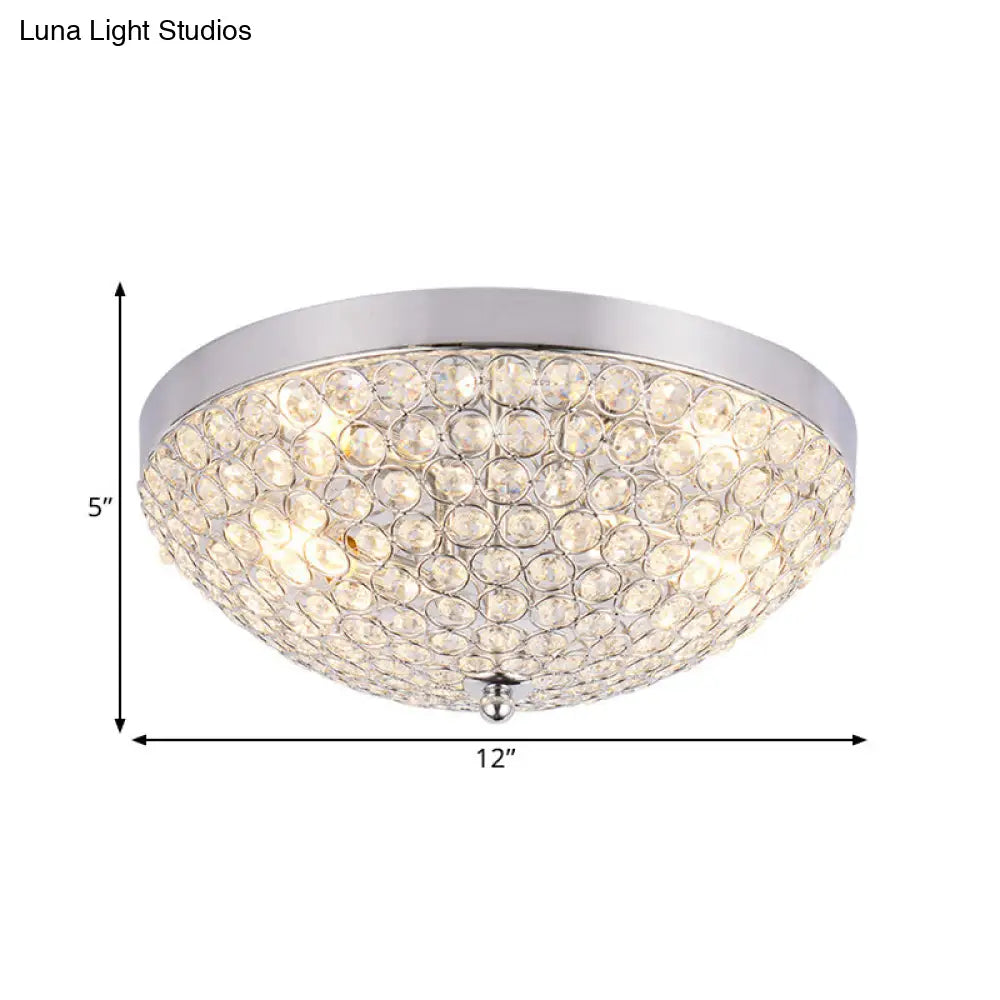 Modern Clear Crystal Beads Flush Mount Ceiling Light With Ring Mesh Grid - Set Of 2 Bulbs