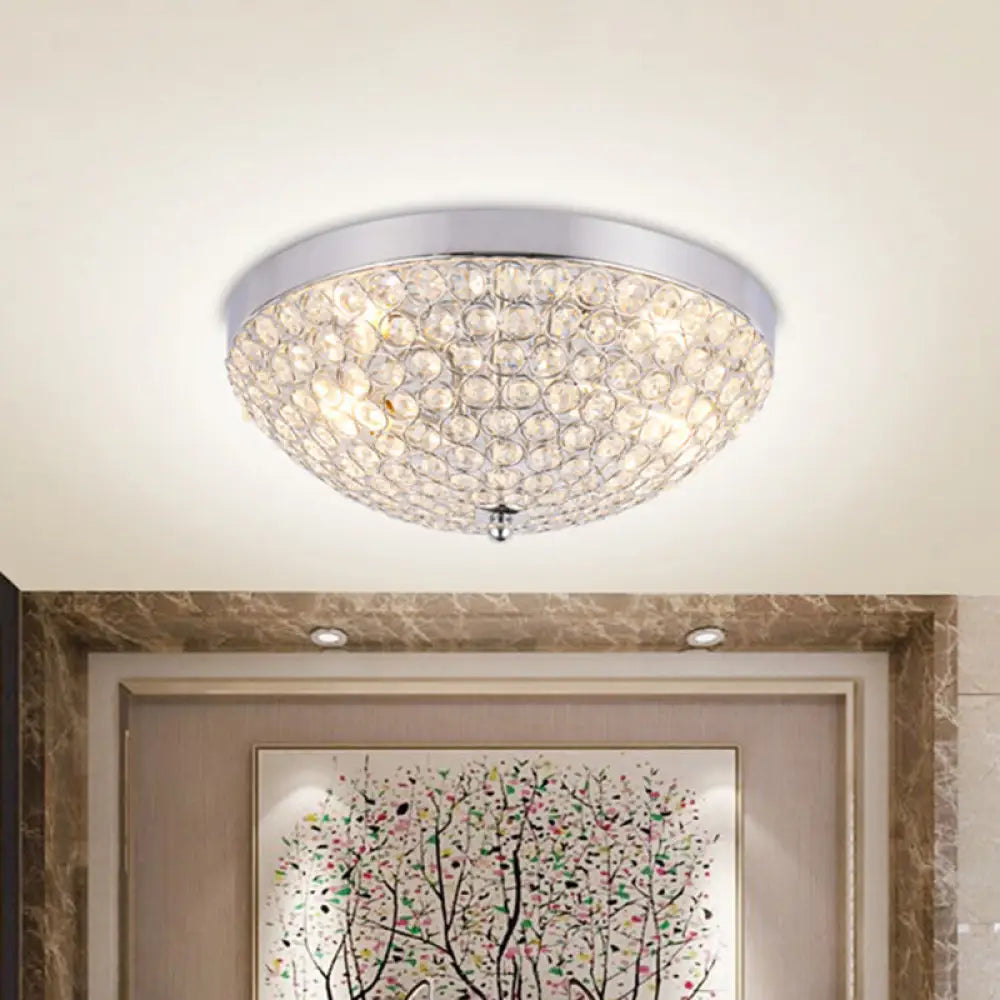 Modern Clear Crystal Beads Flush Mount Ceiling Light With Ring Mesh Grid - Set Of 2 Bulbs