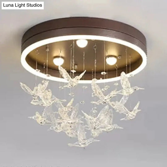 Modern Clear Crystal Bird Ceiling Mount Light For Adult Bedroom Coffee