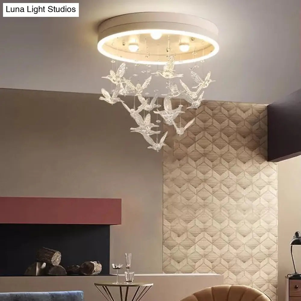 Modern Clear Crystal Bird Ceiling Mount Light For Adult Bedroom