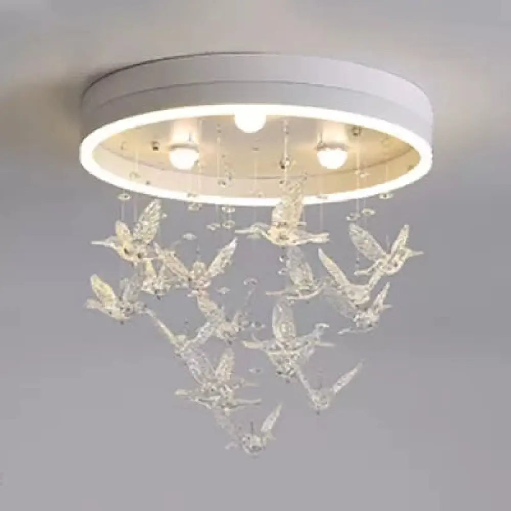 Modern Clear Crystal Bird Ceiling Mount Light For Adult Bedroom White