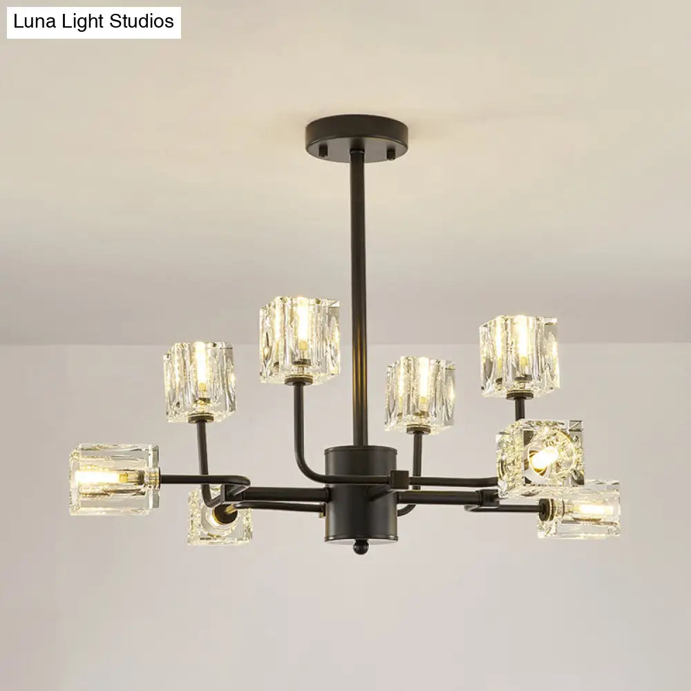 Modern Clear Crystal Block Ceiling Light Fixture – Cubic Kitchen Semi Flush Mount 8 Heads Black