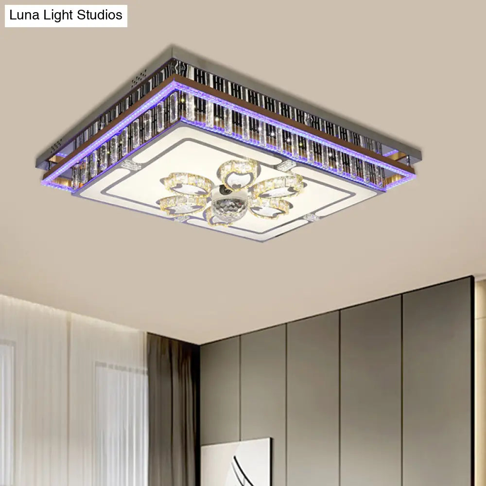 Modern Clear Crystal Block Flush Mount Led Ceiling Light Fixture With Stainless-Steel Design