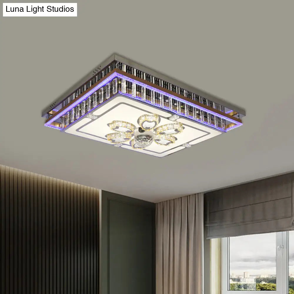 Modern Clear Crystal Block Flush Mount Led Ceiling Light Fixture With Stainless-Steel Design