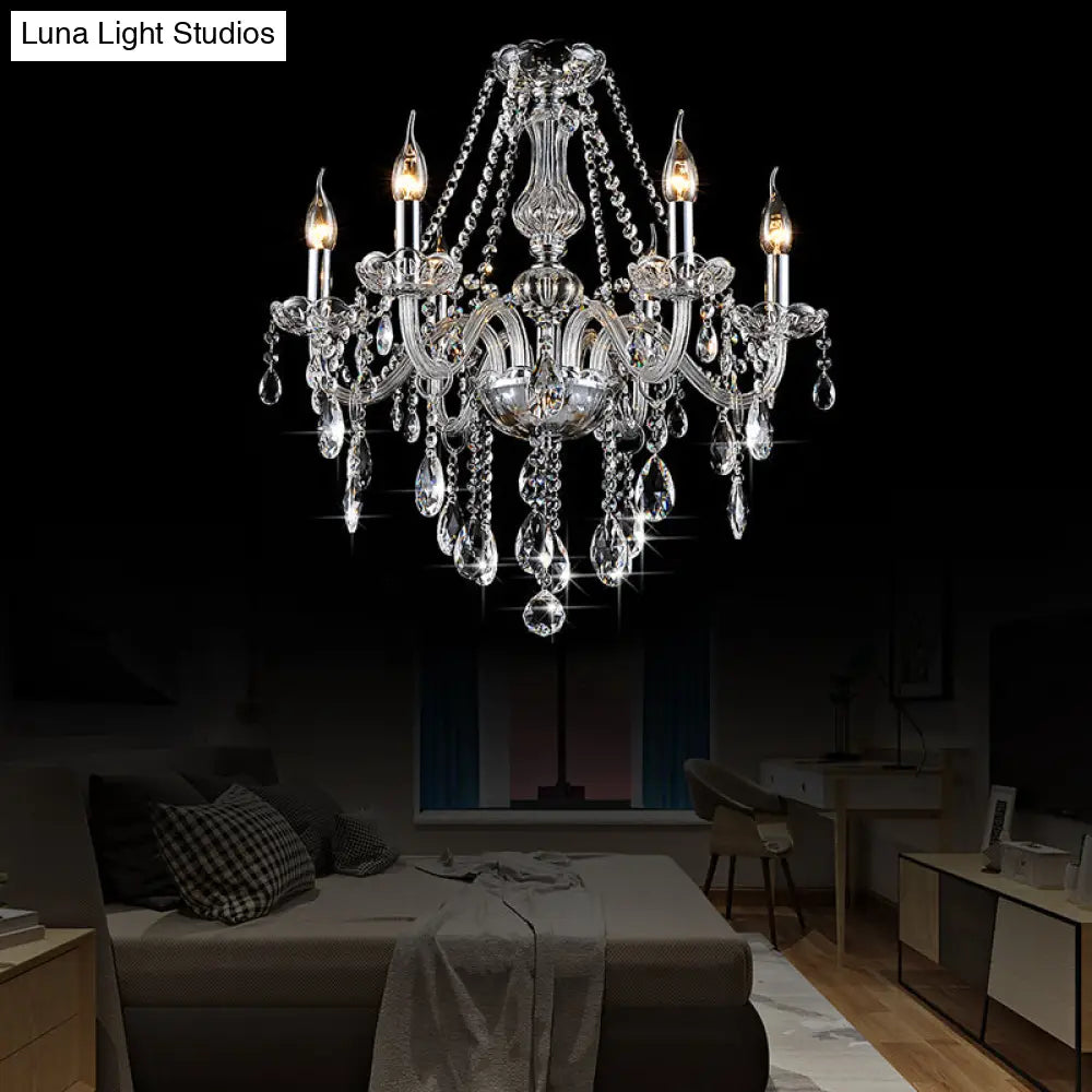 Modern Clear Crystal Candelabra Chandelier - 6/8 Lights Ceiling Fixture