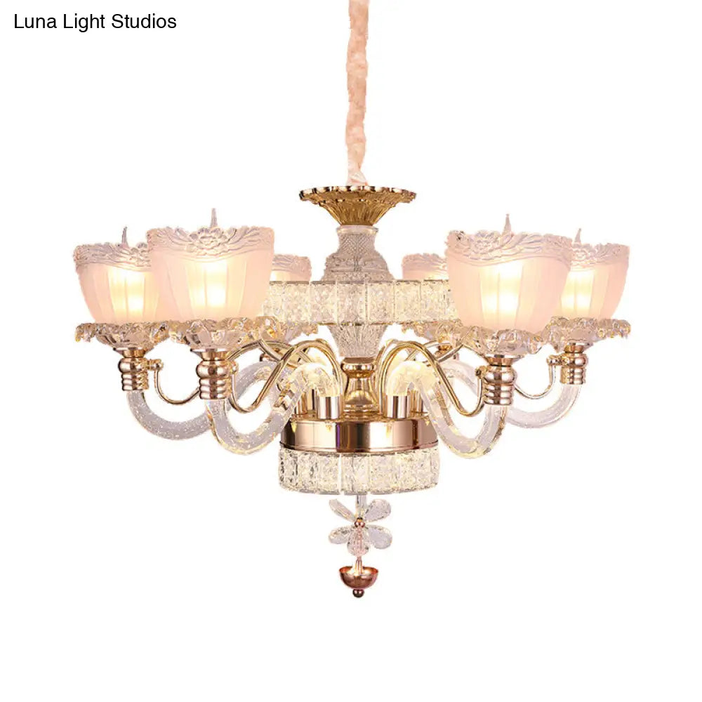 Modern Clear Crystal Ceiling Light - Rose Gold Bowl Chandelier With 6 Heads