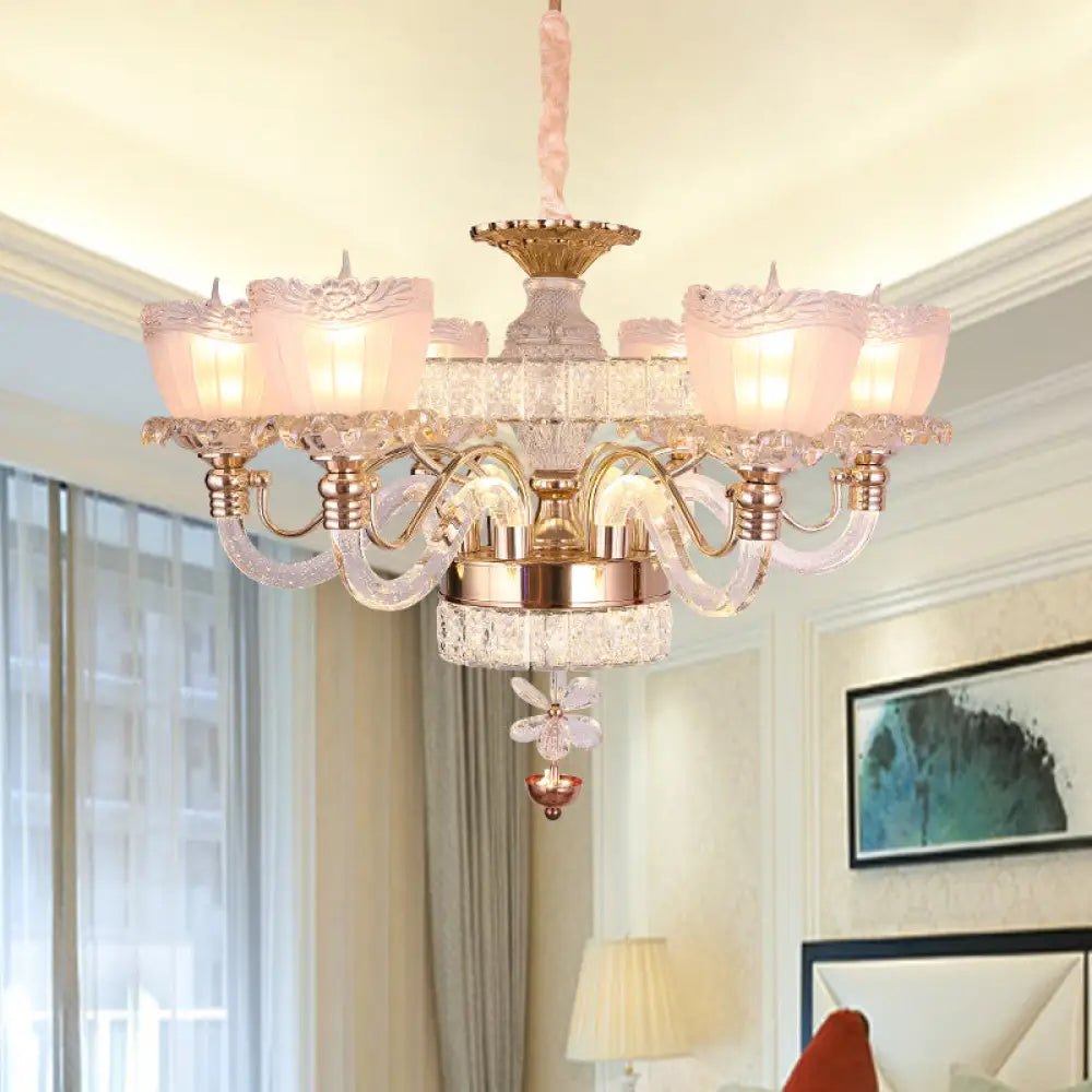 Modern Clear Crystal Ceiling Light - Rose Gold Bowl Chandelier With 6 Heads