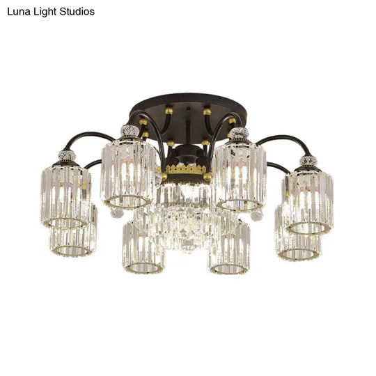 Modern Clear Crystal Ceiling Light With Black Scroll Arms And 6/11 Cylindrical Heads