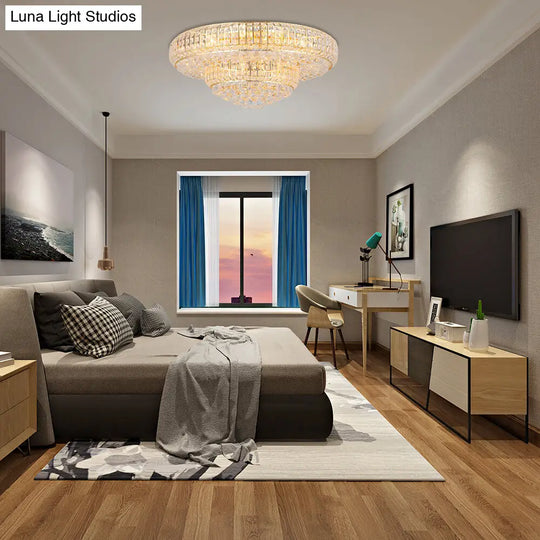 Modern Clear Crystal Ceiling Light With Gold Finish For Living Room / 31.5