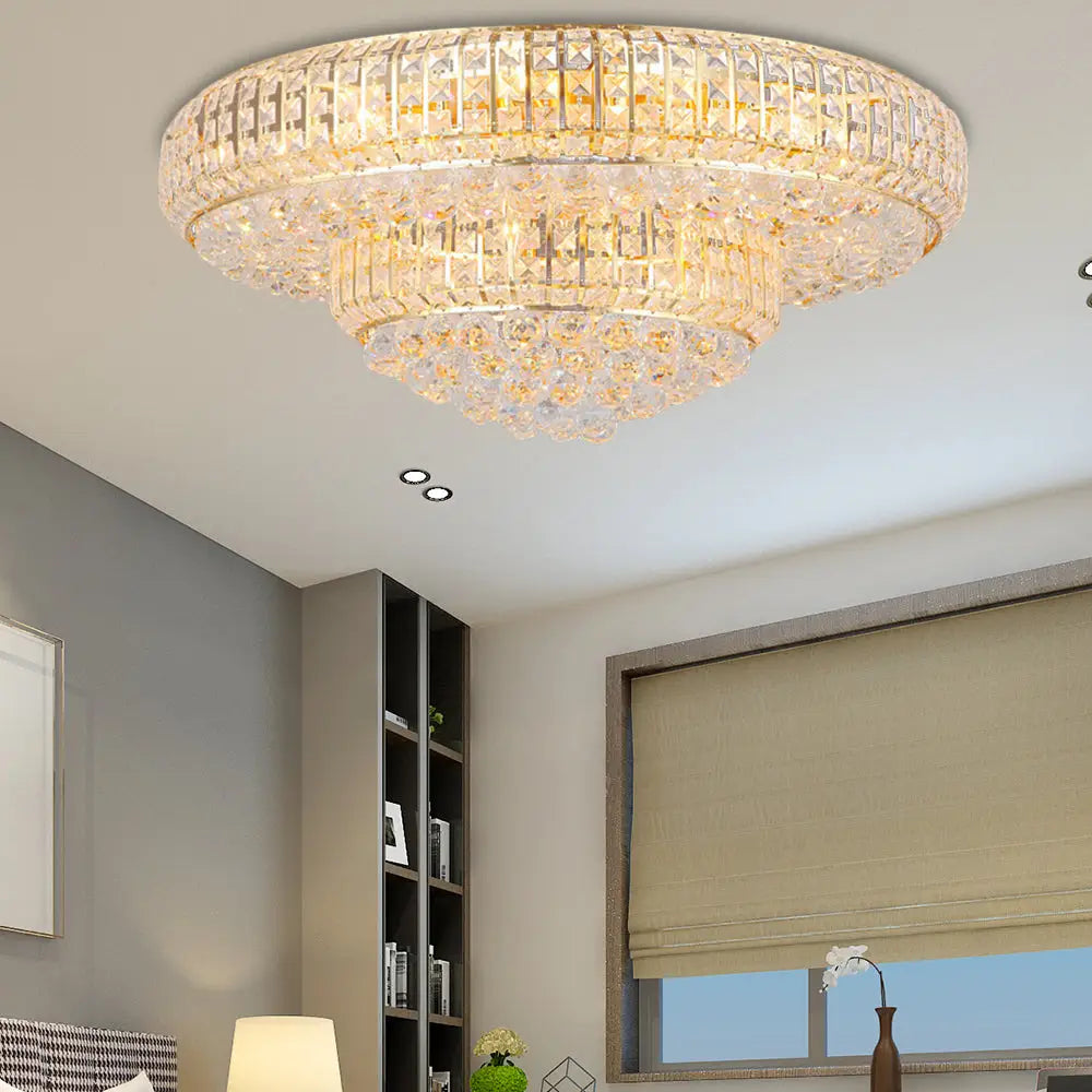 Modern Clear Crystal Ceiling Light With Gold Finish For Living Room / 23.5’