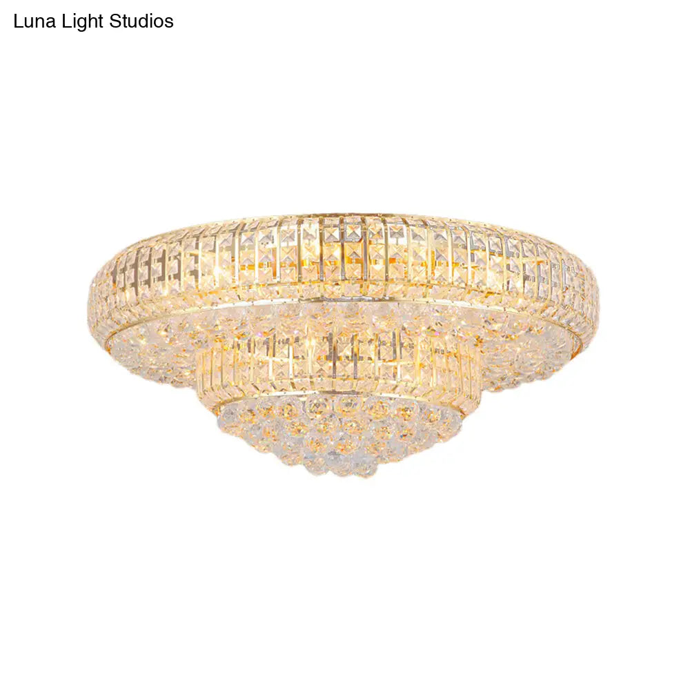 Modern Clear Crystal Ceiling Light With Gold Finish For Living Room