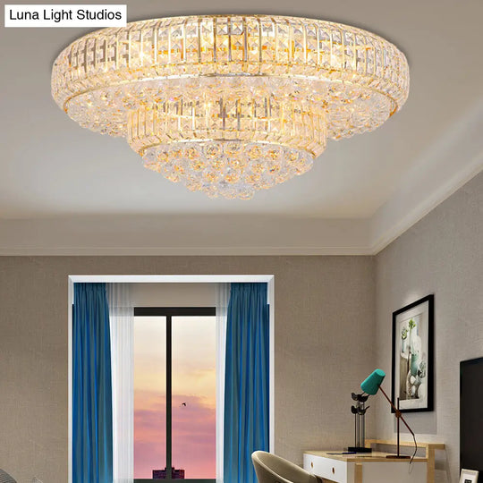 Modern Clear Crystal Ceiling Light With Gold Finish For Living Room