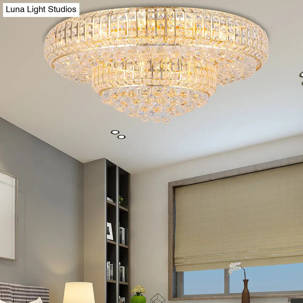 Modern Clear Crystal Ceiling Light With Gold Finish For Living Room / 23.5