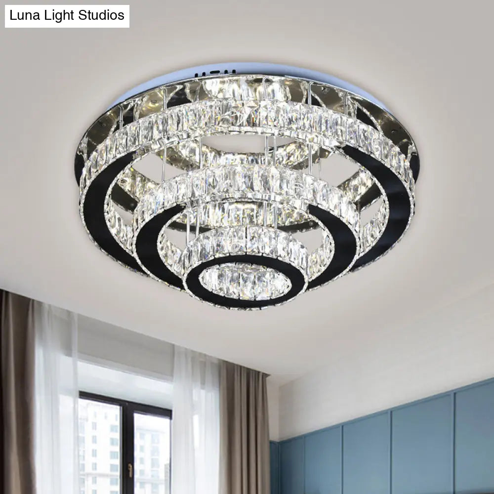 Modern Clear Crystal Ceiling - Mounted Led Flush Light For Dining Room With Stainless Steel Finish