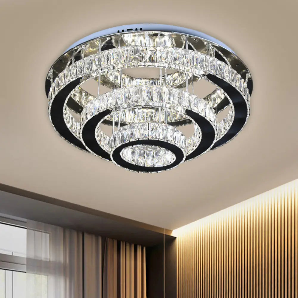 Modern Clear Crystal Ceiling - Mounted Led Flush Light For Dining Room With Stainless Steel Finish