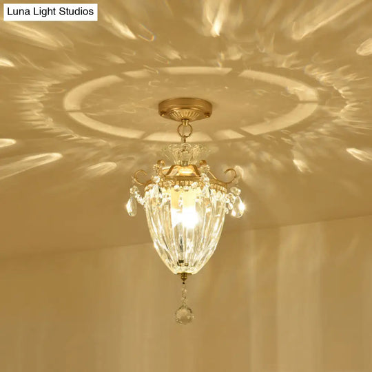 Modern Clear Crystal Ceiling Mounted Light Lantern - Semi-Flush Mount With 1 Bulb