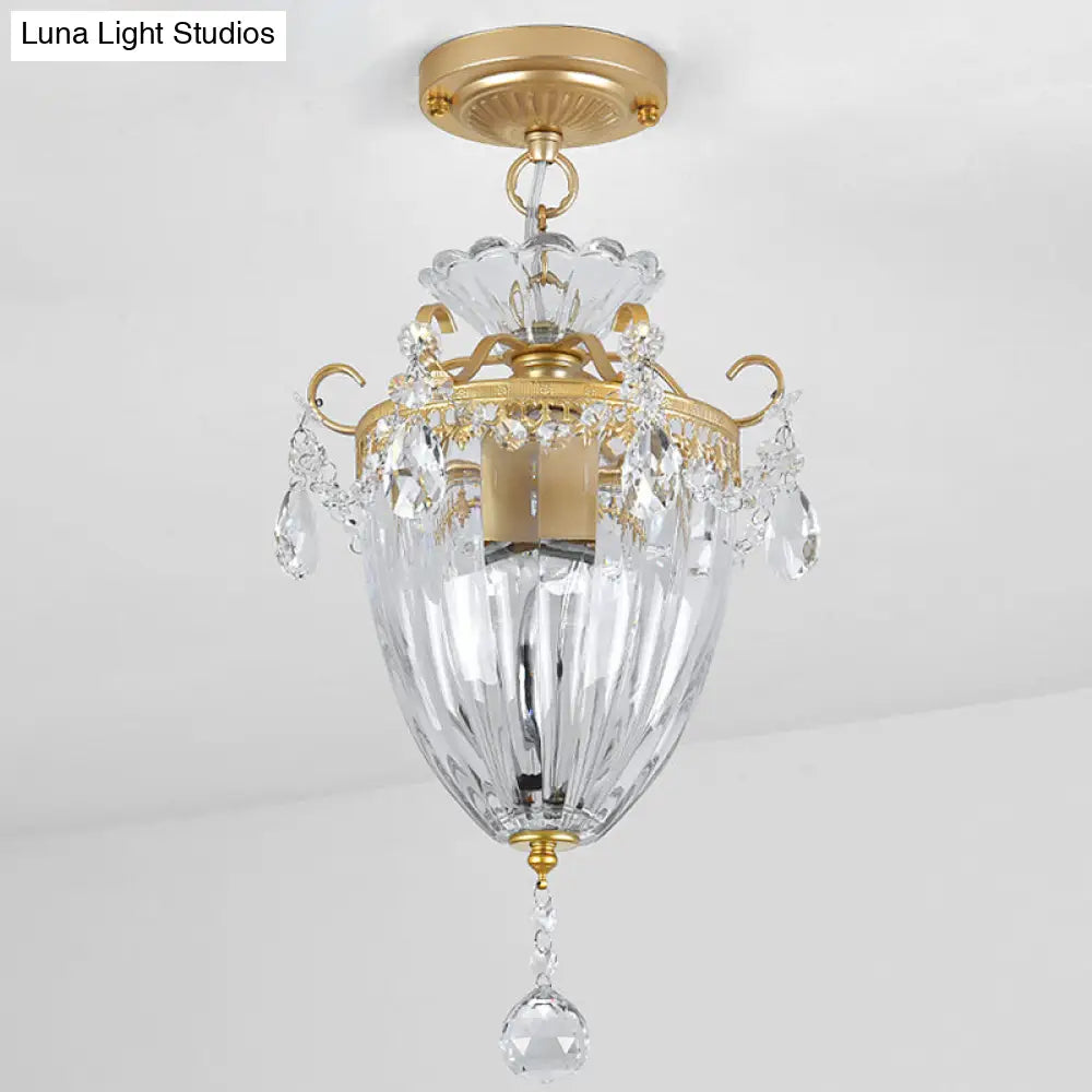 Modern Clear Crystal Ceiling Mounted Light Lantern - Semi-Flush Mount With 1 Bulb