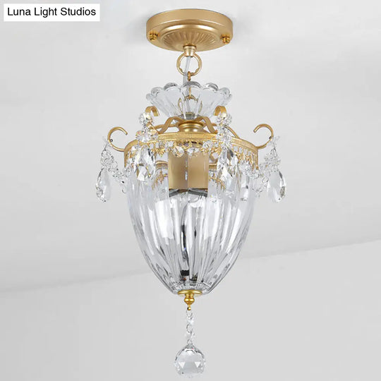 Modern Clear Crystal Ceiling Mounted Light Lantern - Semi-Flush Mount With 1 Bulb
