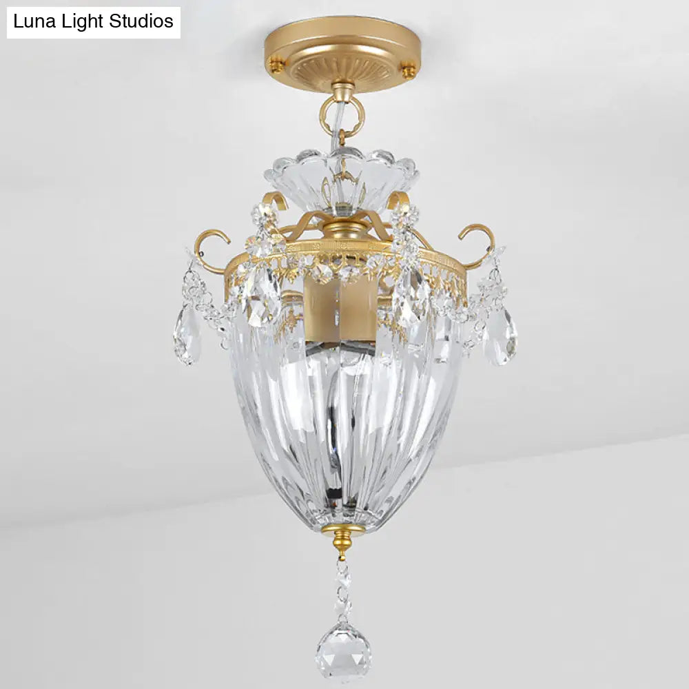 Modern Clear Crystal Ceiling Mounted Light Lantern - Semi - Flush Mount With 1 Bulb