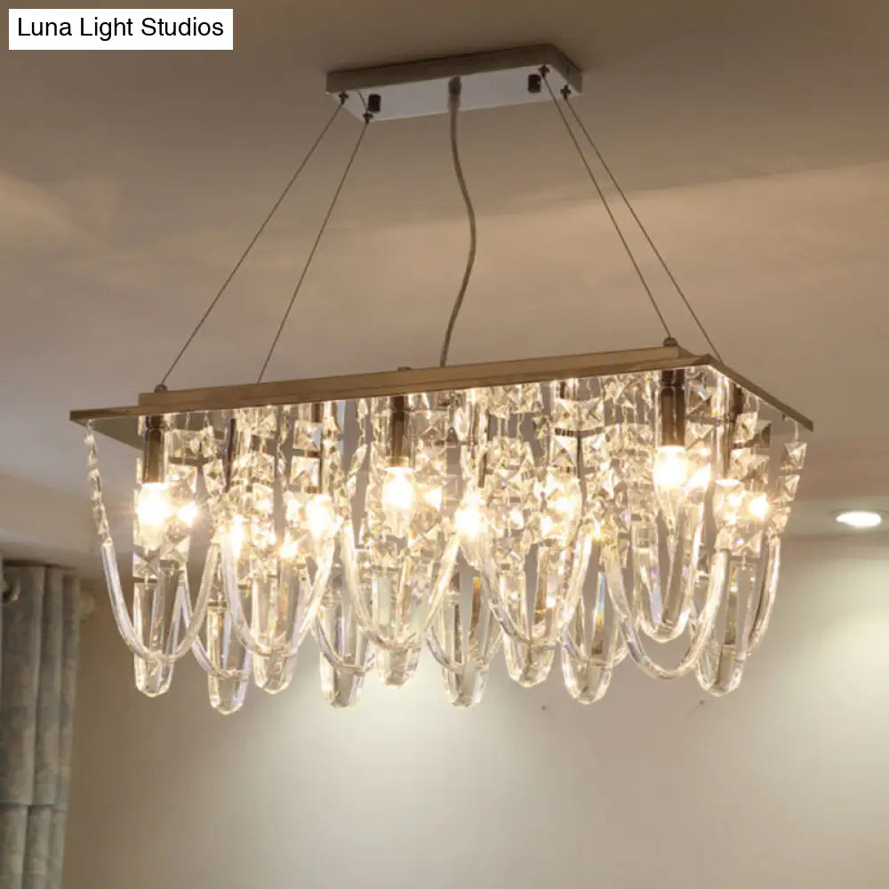 Modern Clear Crystal Tassel Chandelier With 8 Nickel Heads For Dining Room Pendant Light