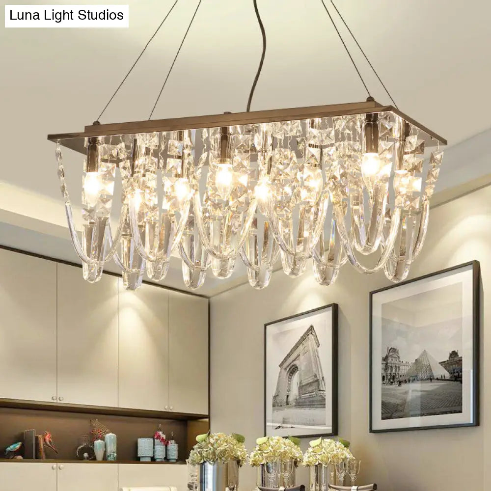 Modern Clear Crystal Tassel Chandelier With 8 Nickel Heads For Dining Room Pendant Light