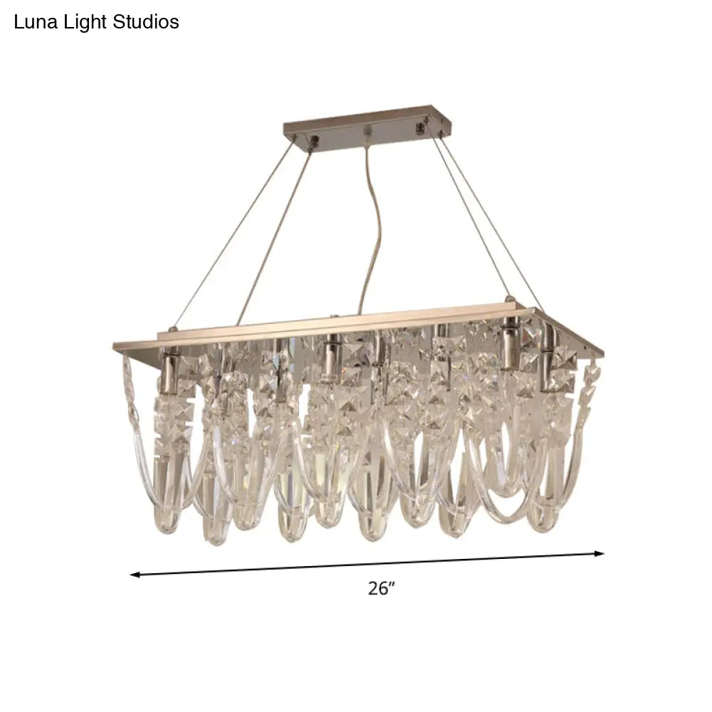 Modern Clear Crystal Chandelier Pendant Light With Tassel Accent - 8 Heads Nickel Finish Ideal For