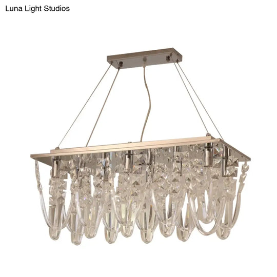 Modern Clear Crystal Chandelier Pendant Light With Tassel Accent - 8 Heads Nickel Finish Ideal For