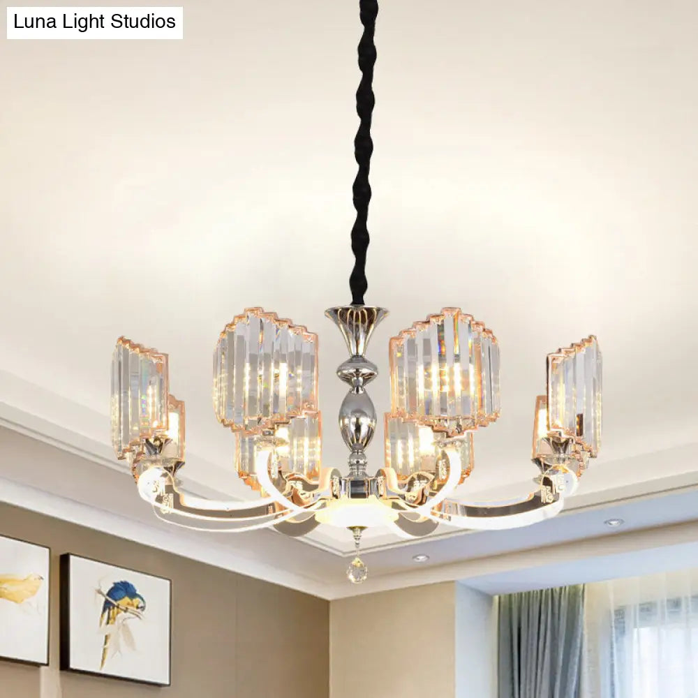 Modern Clear Crystal Chrome Chandelier - Starburst Design 8 Lights Bedroom Pendant Lighting Fixture