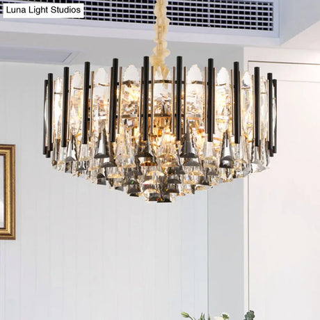 Modern Clear Crystal Chandelier with 12 Tapered Heads and Triangular Drops Black Tubes Clear