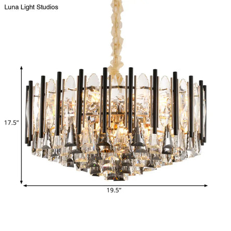 Modern Clear Crystal Chandelier with 12 Tapered Heads and Triangular Drops Black Tubes Clear