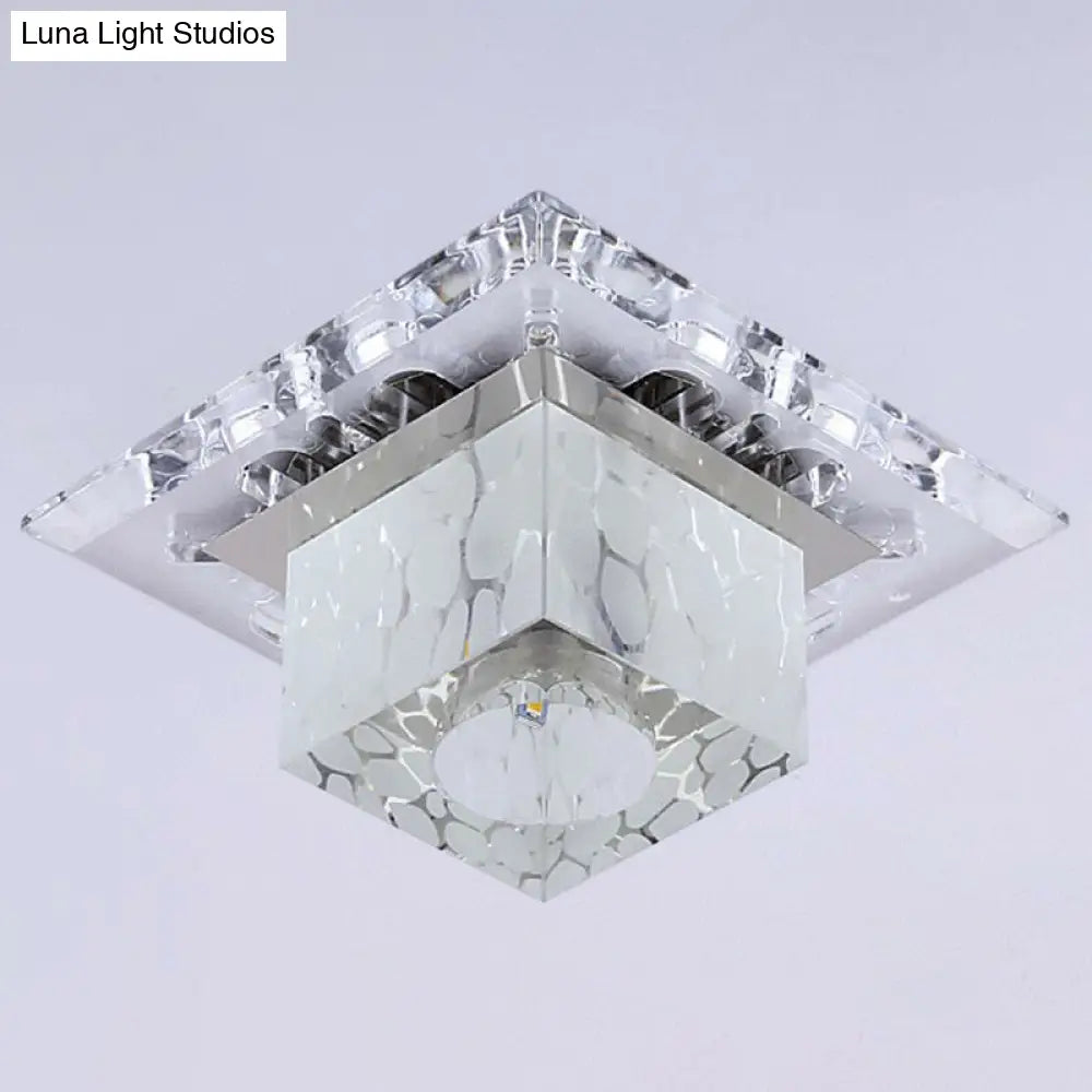 Modern Clear Crystal Cube Led Flush Mount Ceiling Light For Entryway / 3W 7 Color