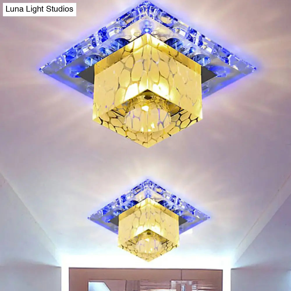 Modern Clear Crystal Cube Led Flush Mount Ceiling Light For Entryway / 3W Blue