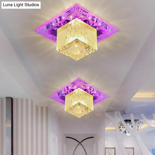 Modern Clear Crystal Cube Led Flush Mount Ceiling Light For Entryway